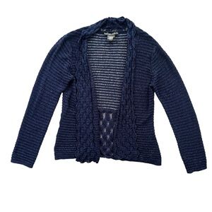 United States Sweaters Womens Medium Navy Blue Metallic Sheer Open Knit Cardigan